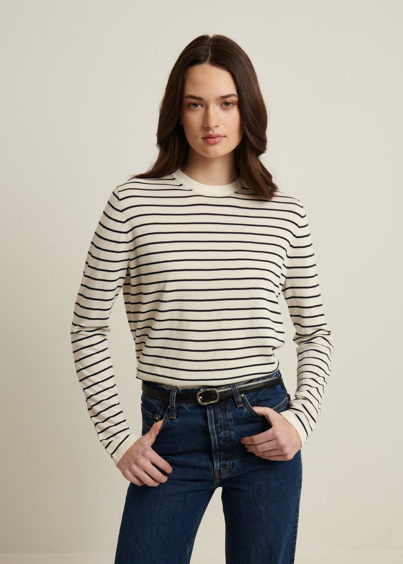 Cotton Cupro Striped Crewneck