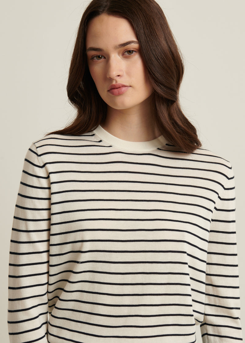 Cotton Cupro Striped Crewneck