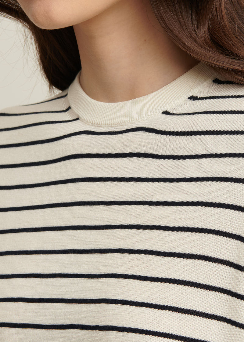 Cotton Cupro Striped Crewneck