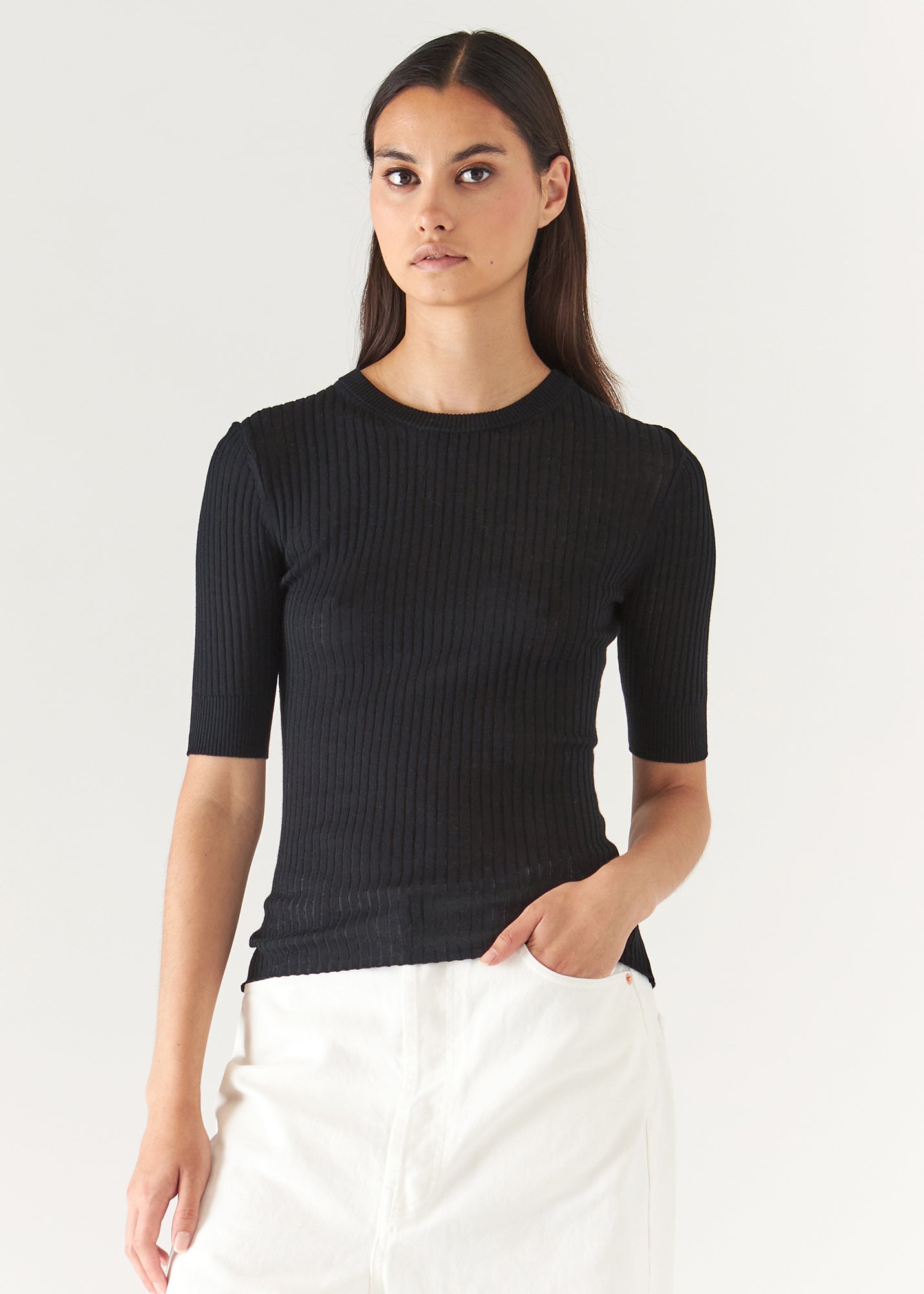 Cotton Cupro Ribbed Crewneck