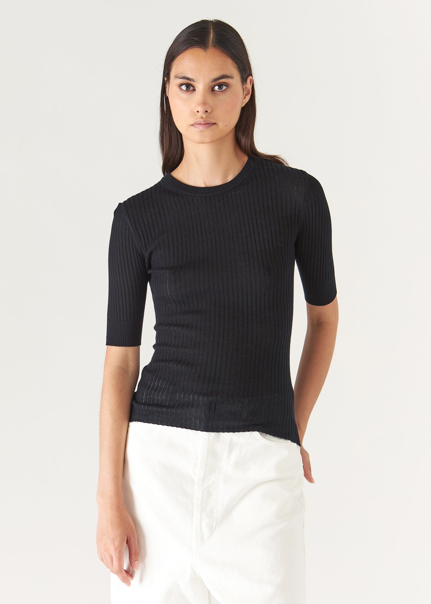 Cotton Cupro Ribbed Crewneck