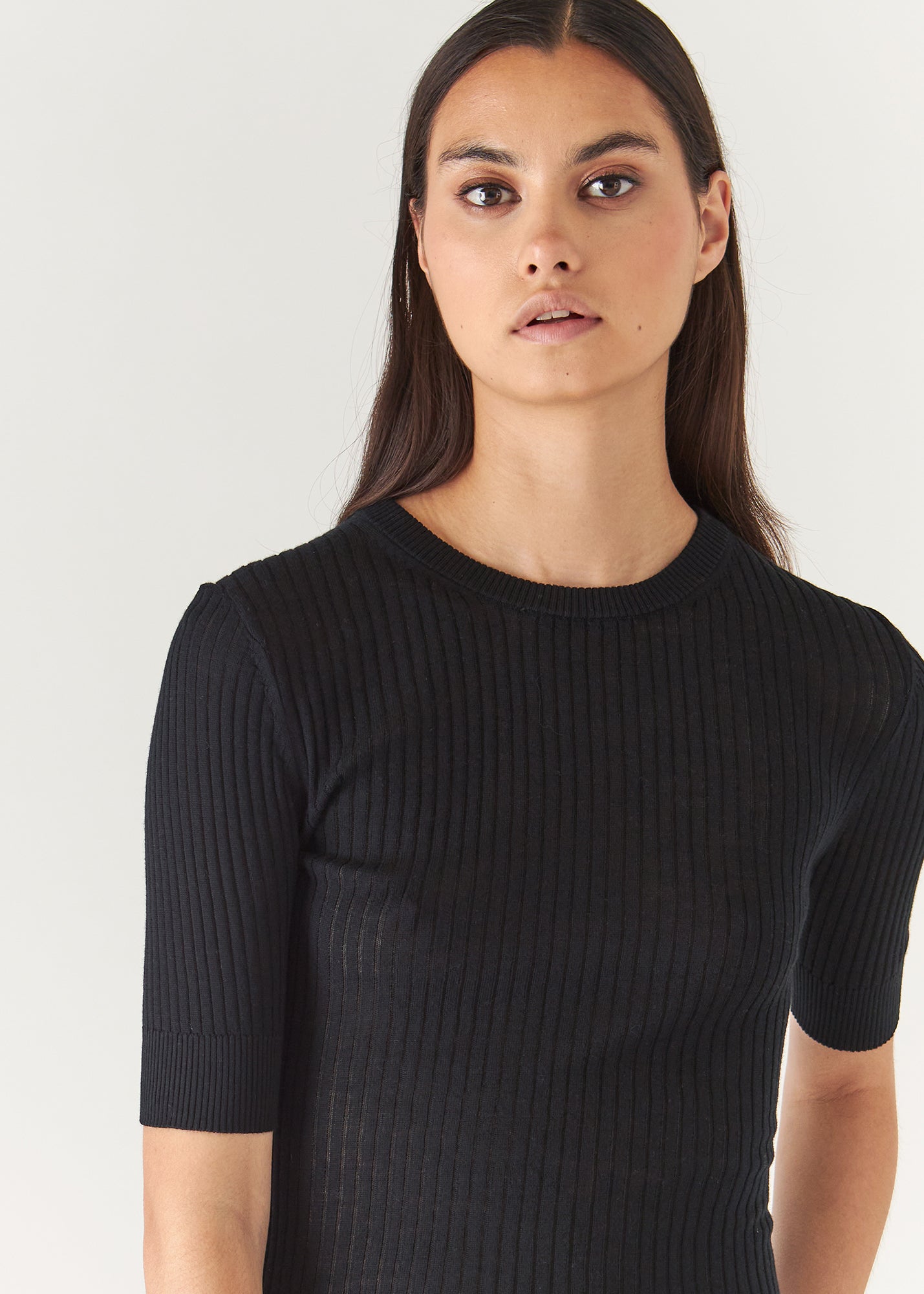 Cotton Cupro Ribbed Crewneck