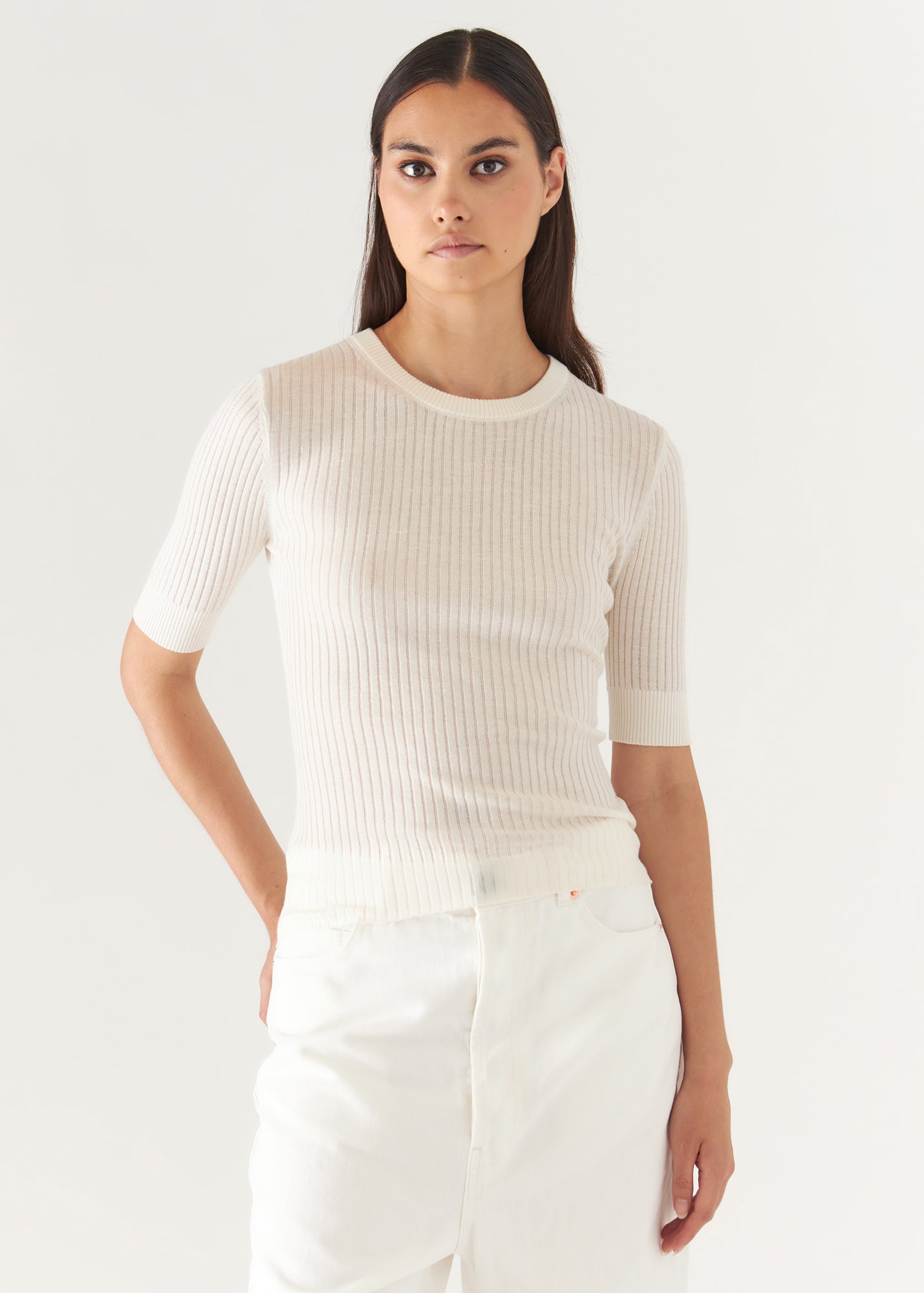 Cotton Cupro Ribbed Crewneck
