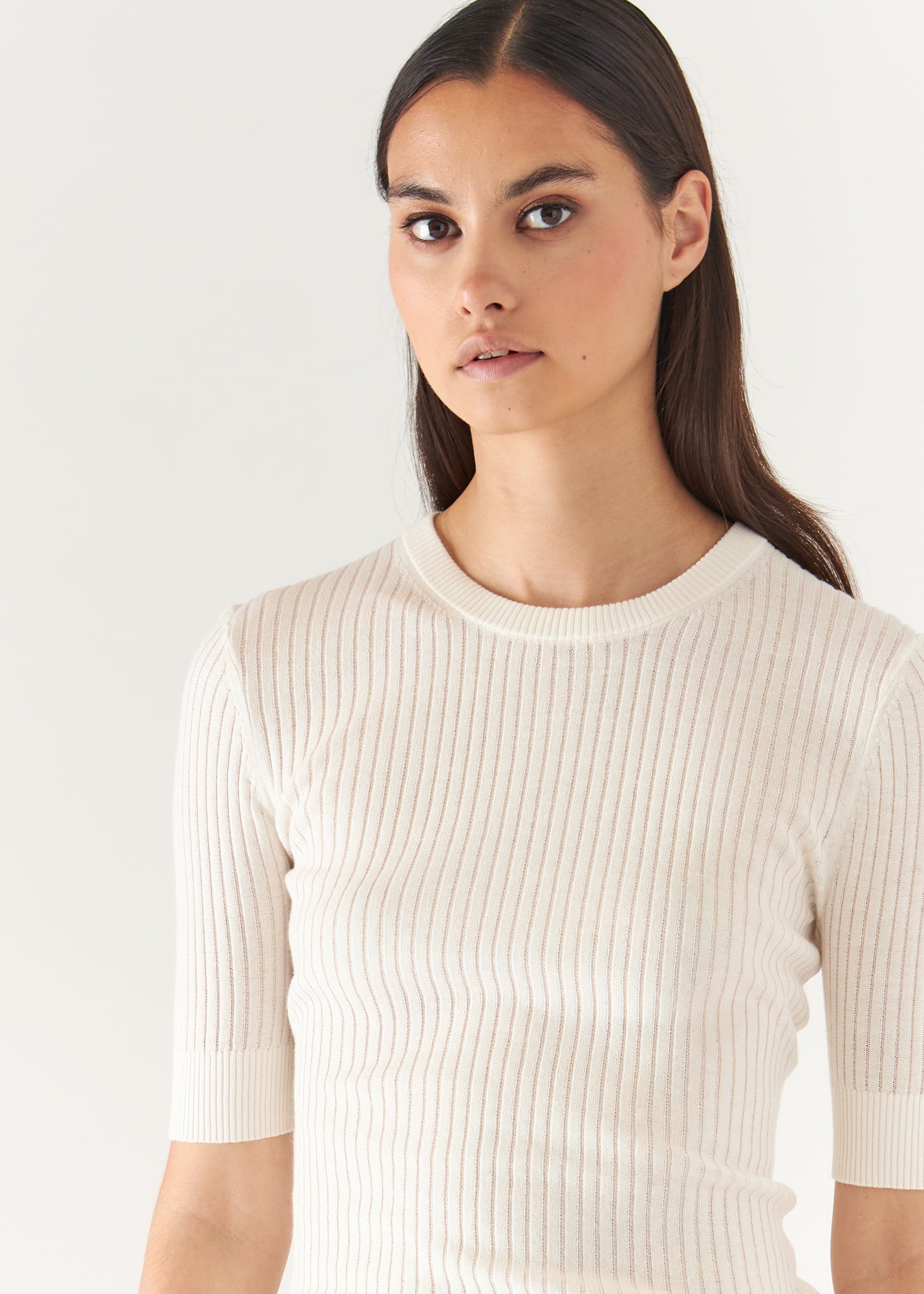 Cotton Cupro Ribbed Crewneck