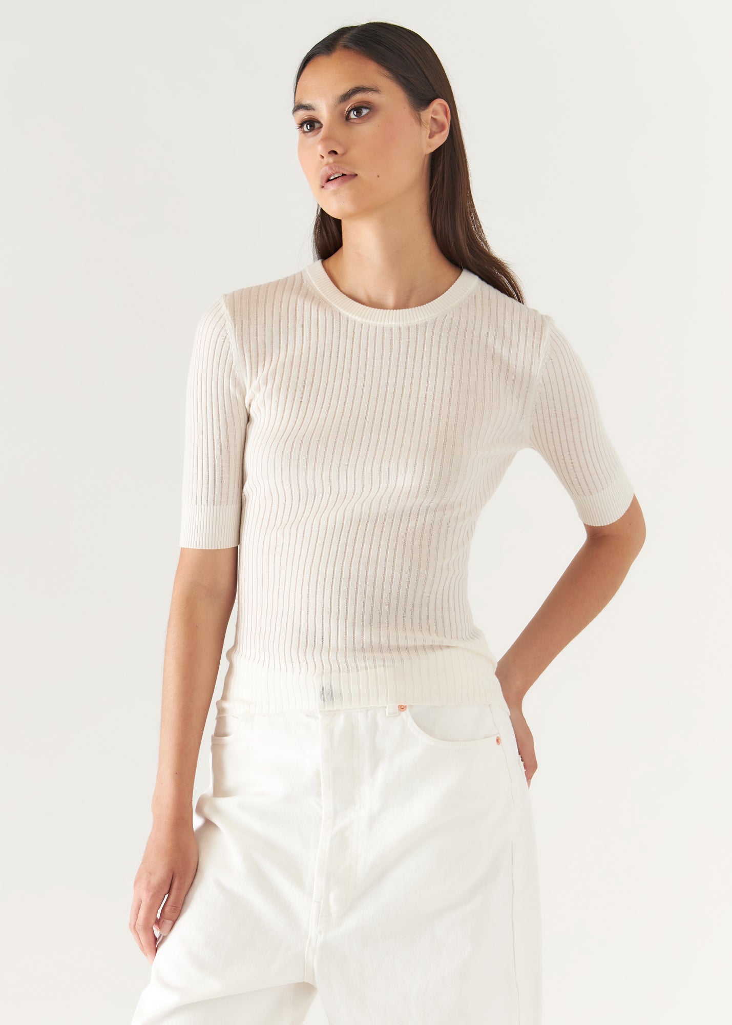 Cotton Cupro Ribbed Crewneck