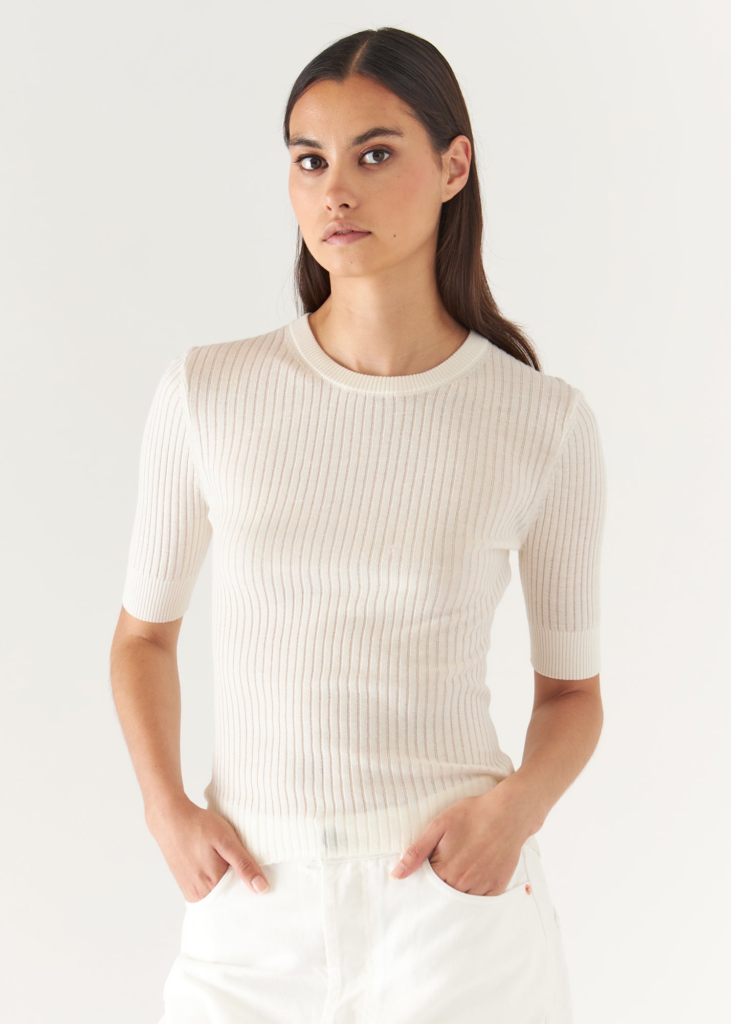 Cotton Cupro Ribbed Crewneck