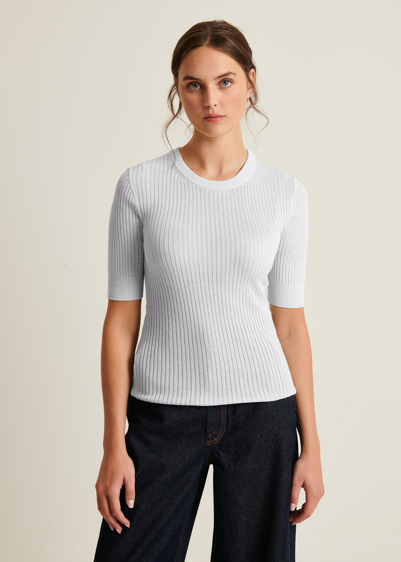 Cotton Cupro Ribbed Crewneck