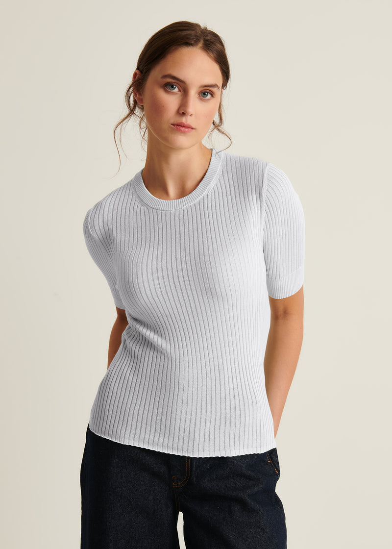 Cotton Cupro Ribbed Crewneck