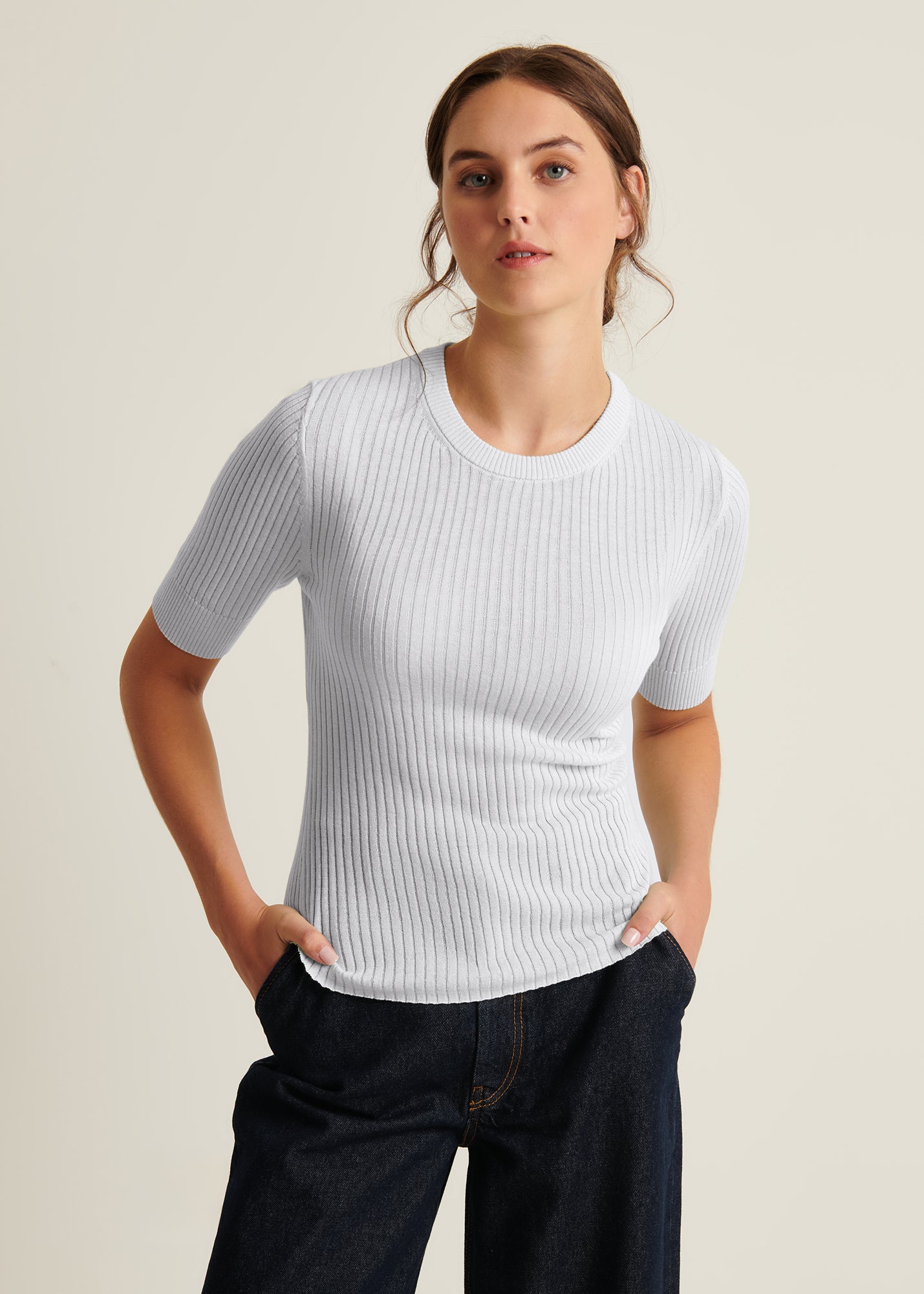 Cotton Cupro Ribbed Crewneck