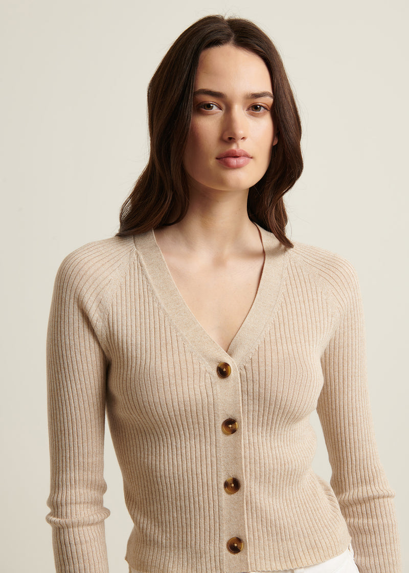 Cotton Cupro Ribbed Cardigan