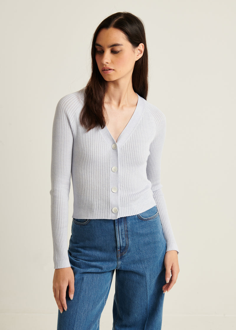 Cotton Cupro Ribbed Cardigan