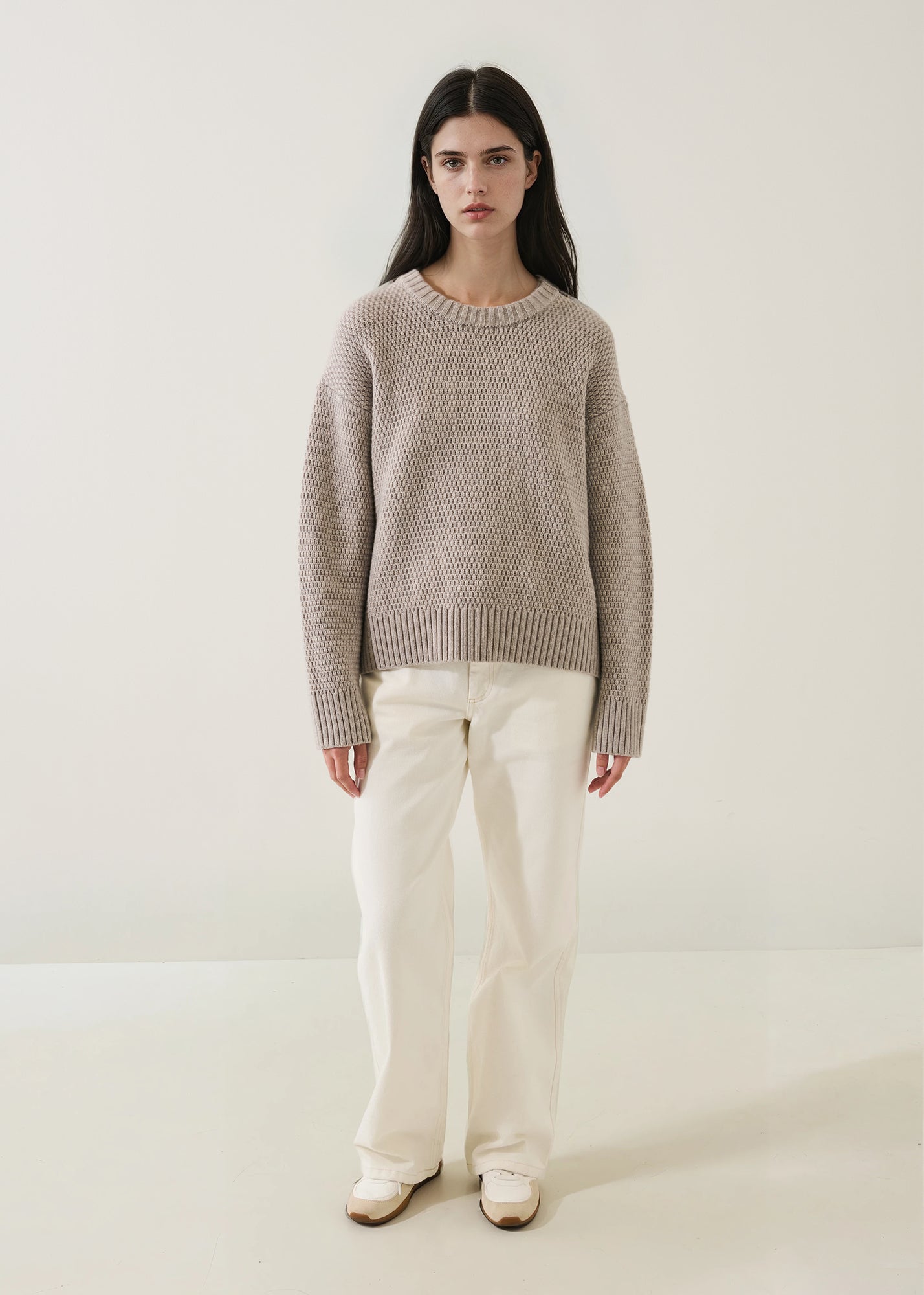 Merino Cashmere Waffle Stitch Oversized Crew