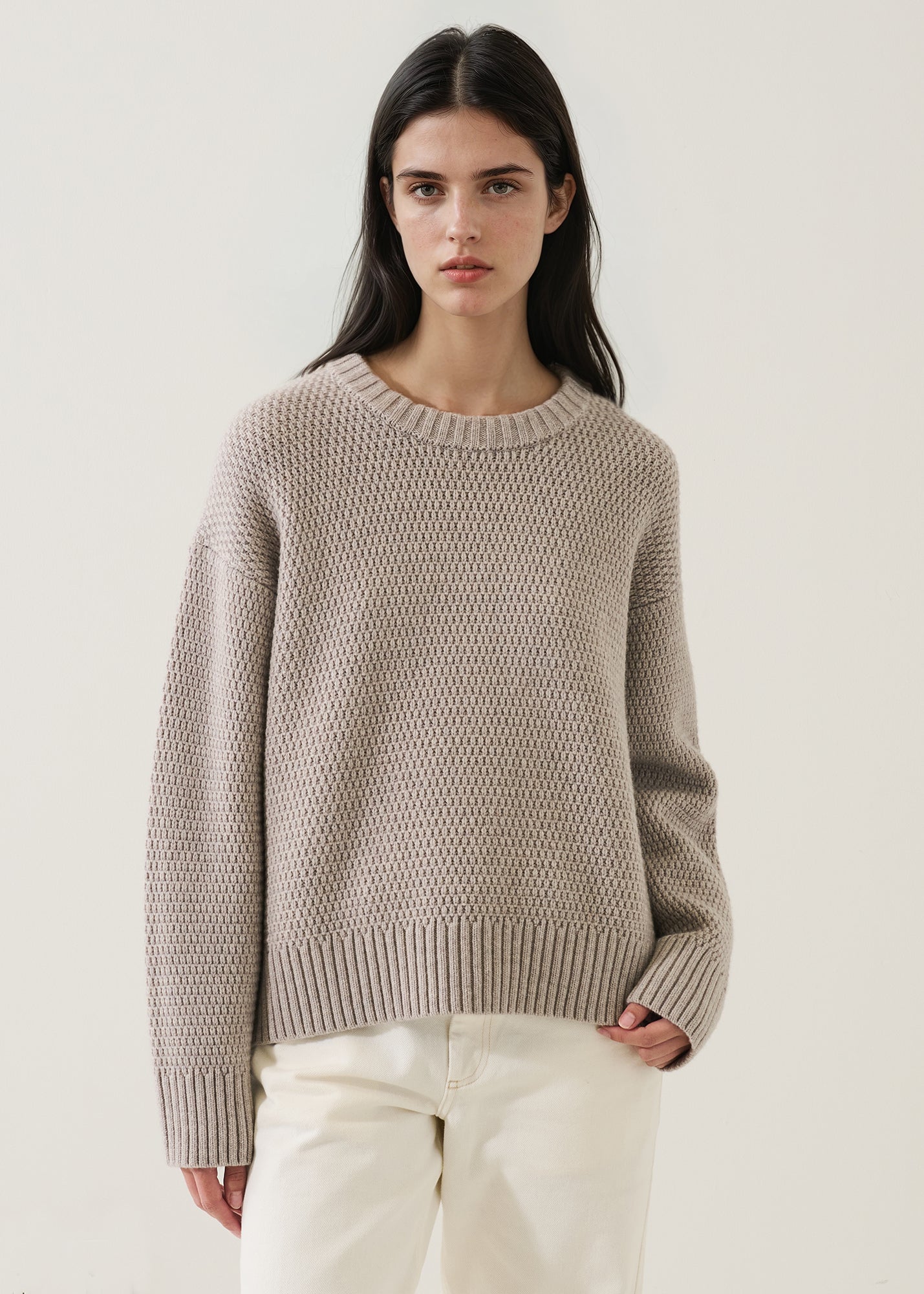 Merino Cashmere Waffle Stitch Oversized Crew