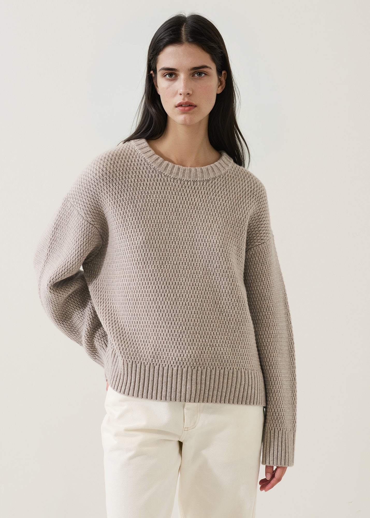 Merino Cashmere Waffle Stitch Oversized Crew