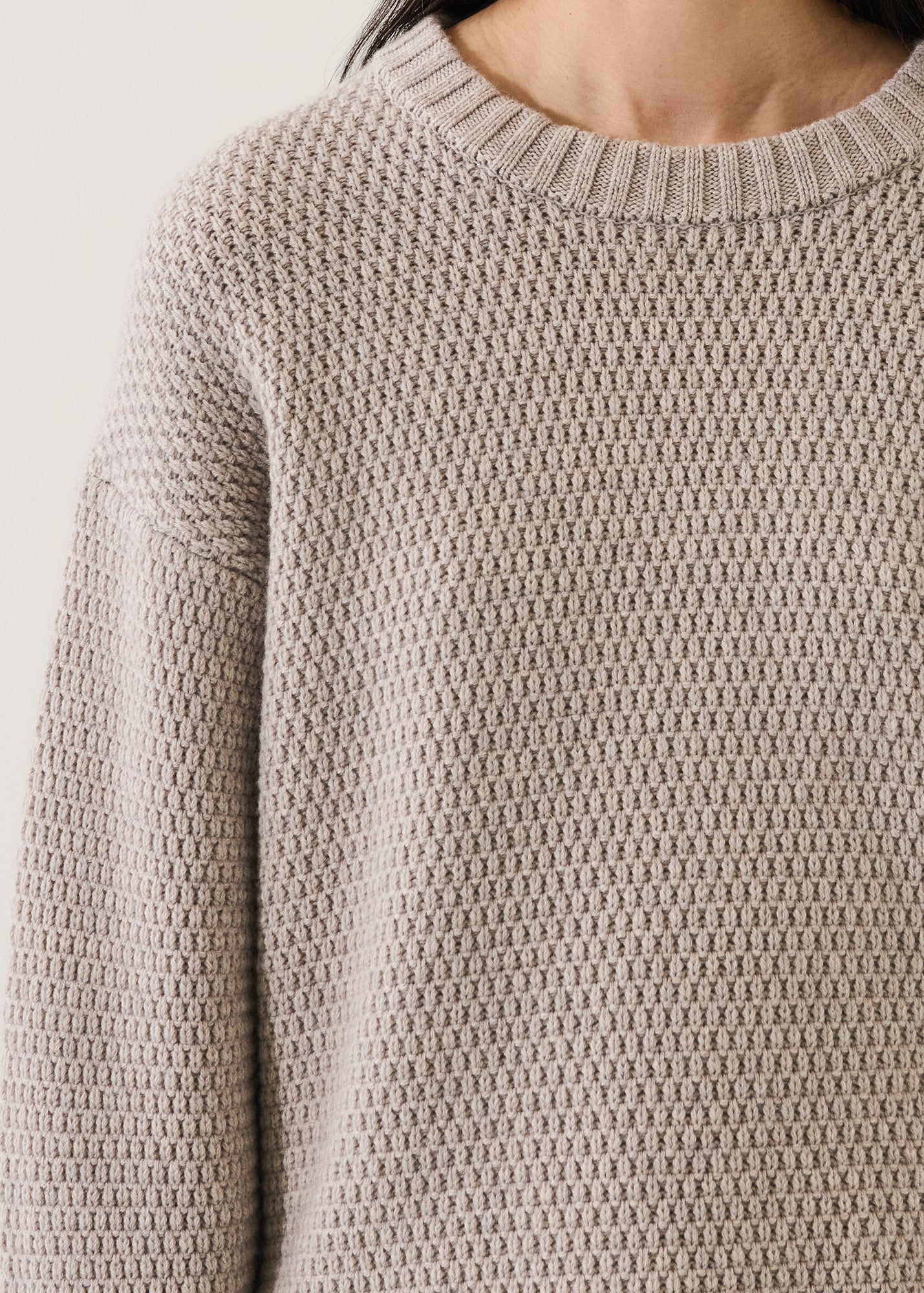 Merino Cashmere Waffle Stitch Oversized Crew