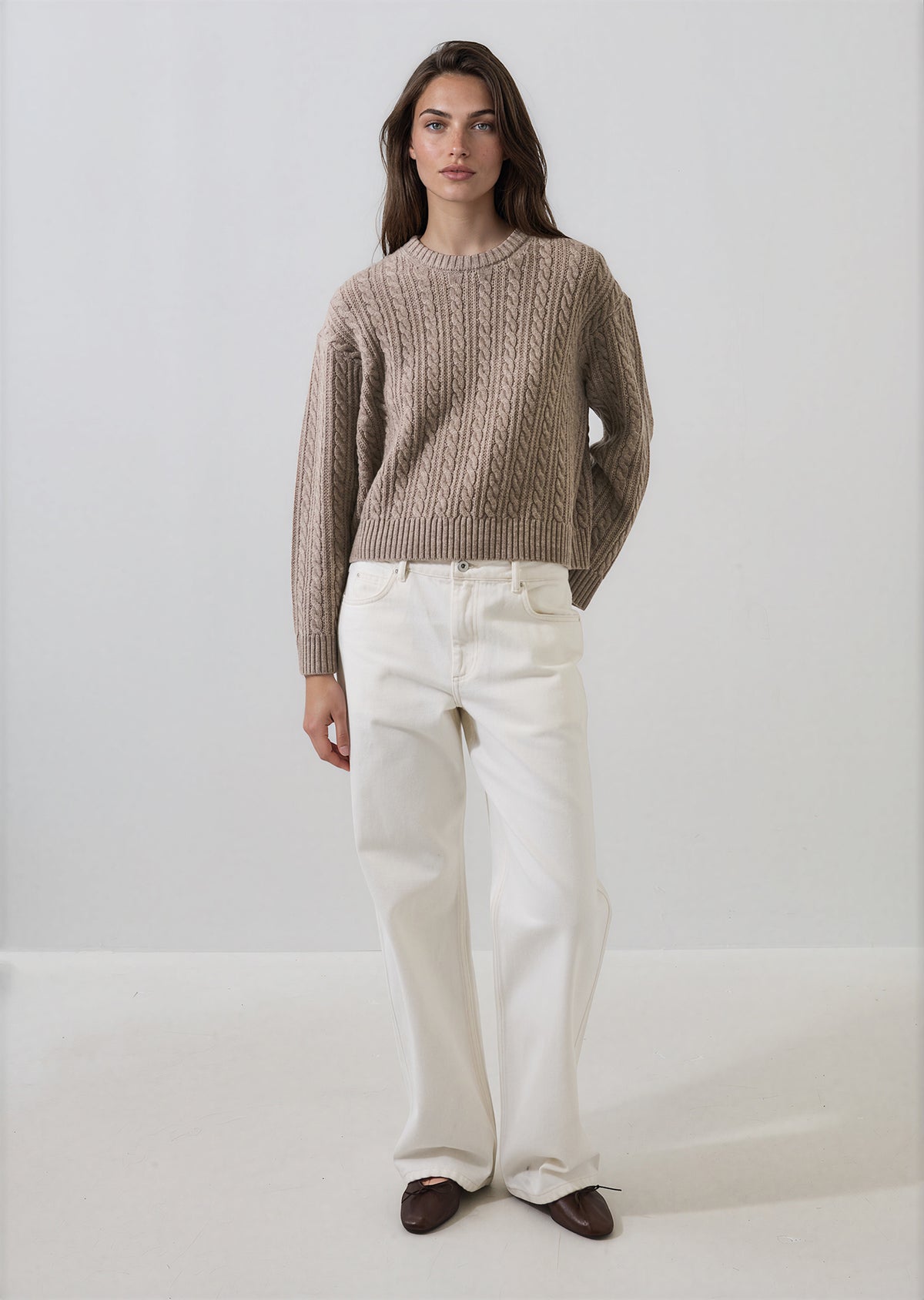 Merino Cashmere Cropped Cable Crewneck - PATRICK ASSARAF