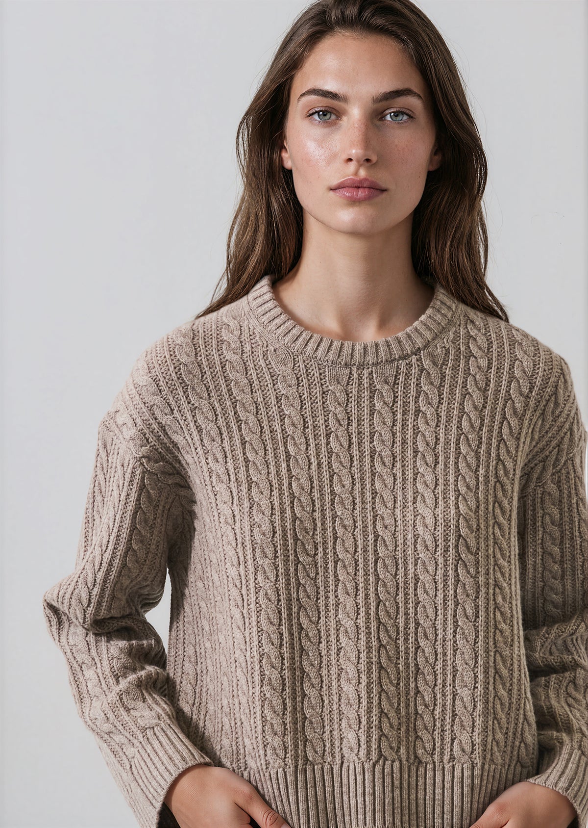 Merino Cashmere Cropped Cable Crewneck - PATRICK ASSARAF