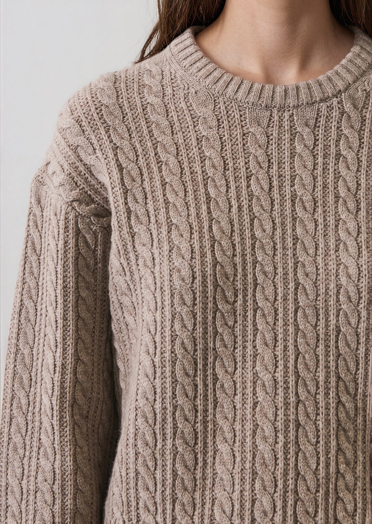 Merino Cashmere Cropped Cable Crewneck - PATRICK ASSARAF