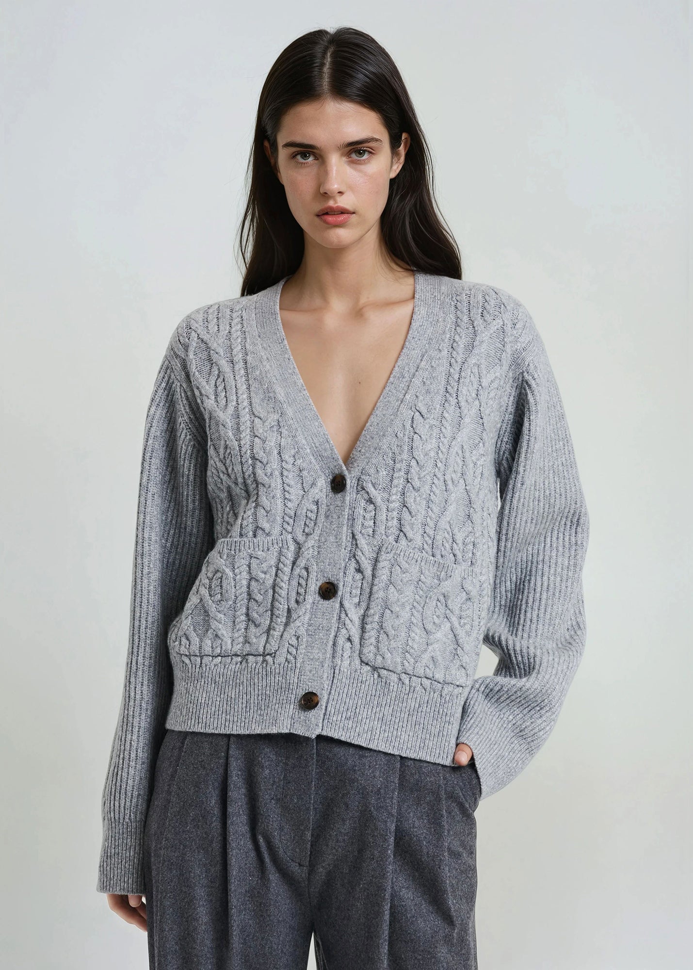 Wool Blend Cable Cardigan