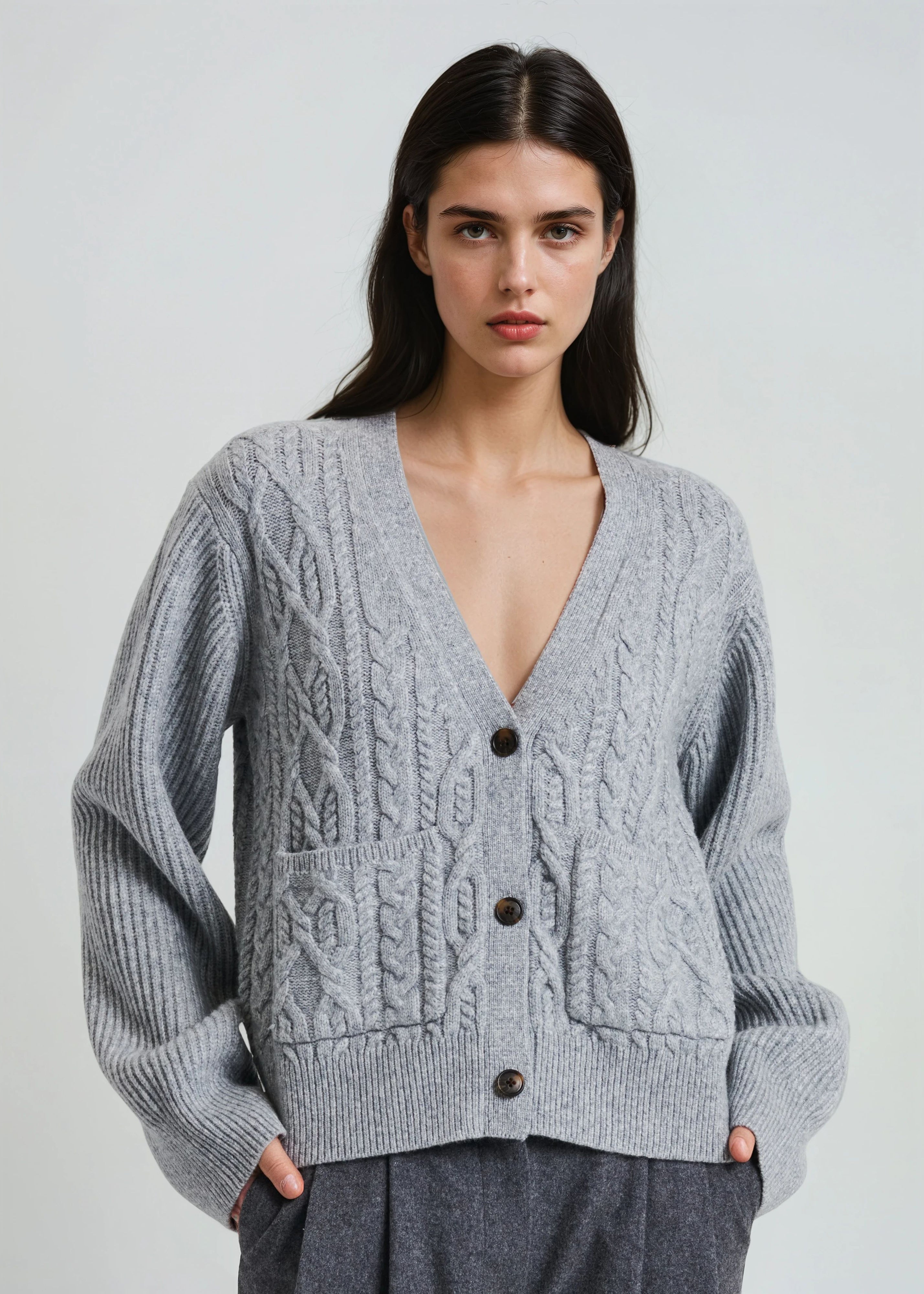 Wool Blend Cable Cardigan