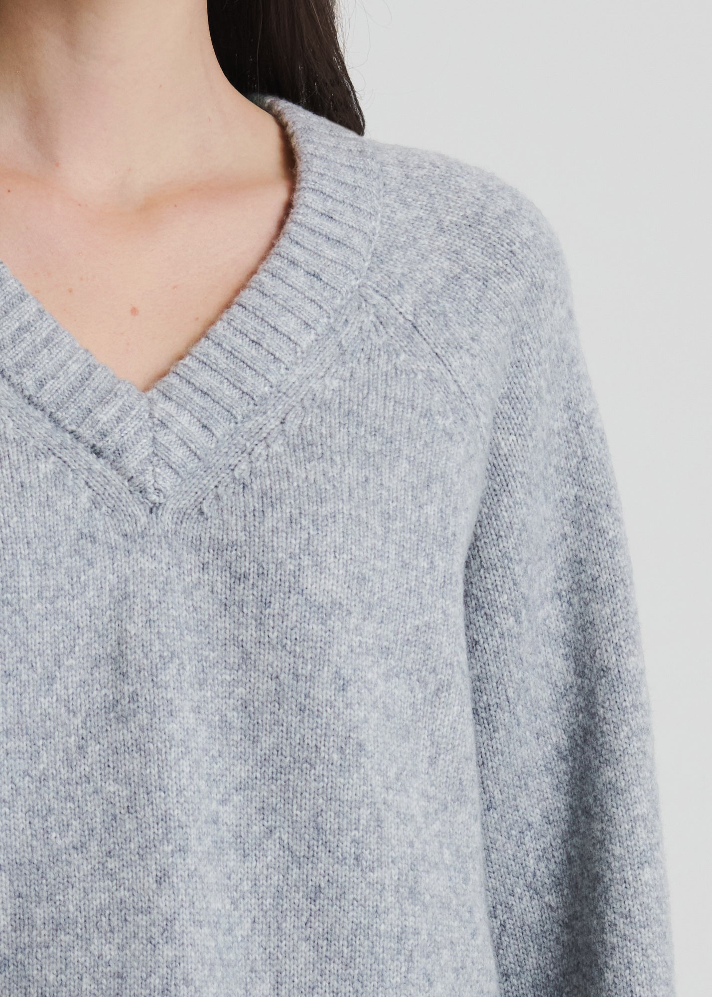 Wool Blend Cropped V-Neck Sweater