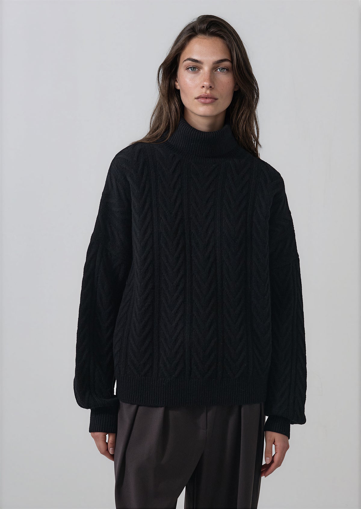 Merino Cashmere Relaxed Cable Turtleneck - PATRICK ASSARAF
