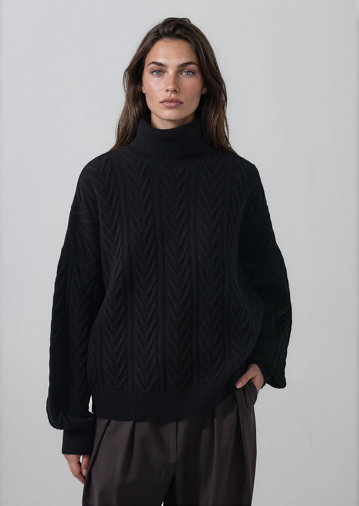 Merino Cashmere Relaxed Cable Turtleneck - PATRICK ASSARAF