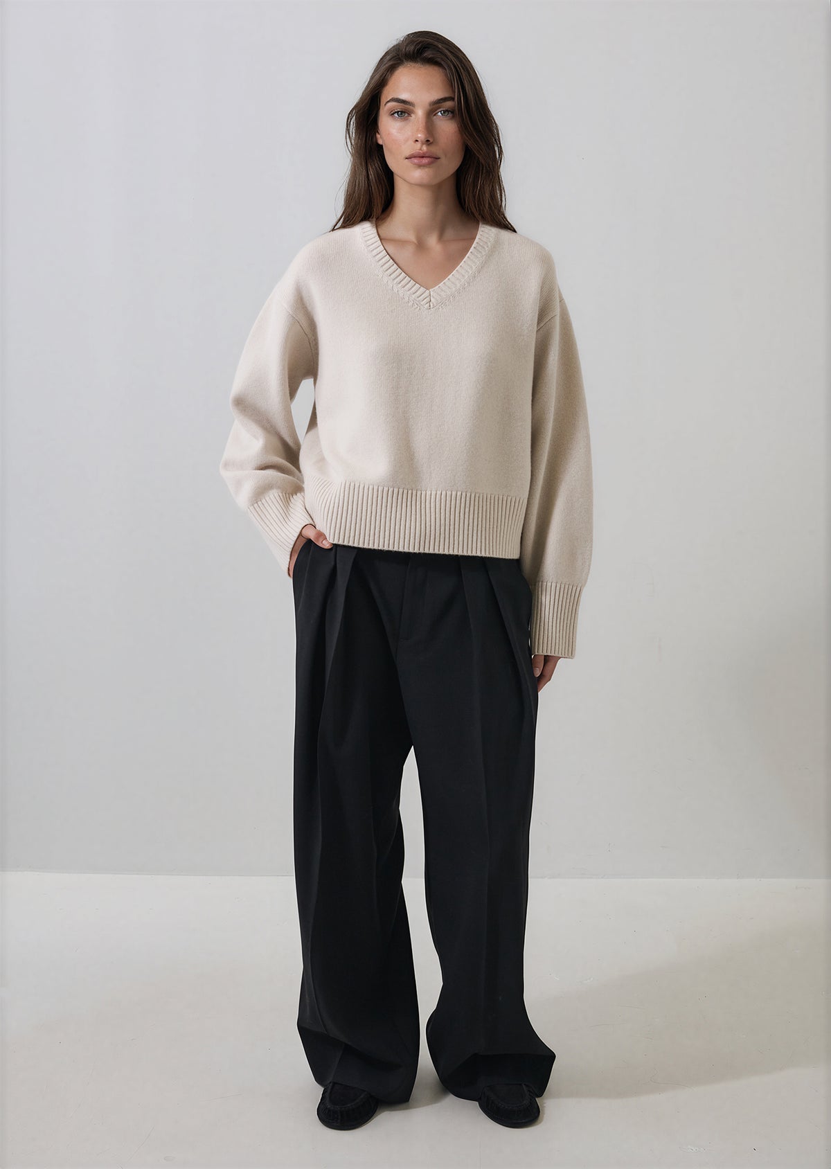 Merino Cashmere Oversized V-Neck - PATRICK ASSARAF
