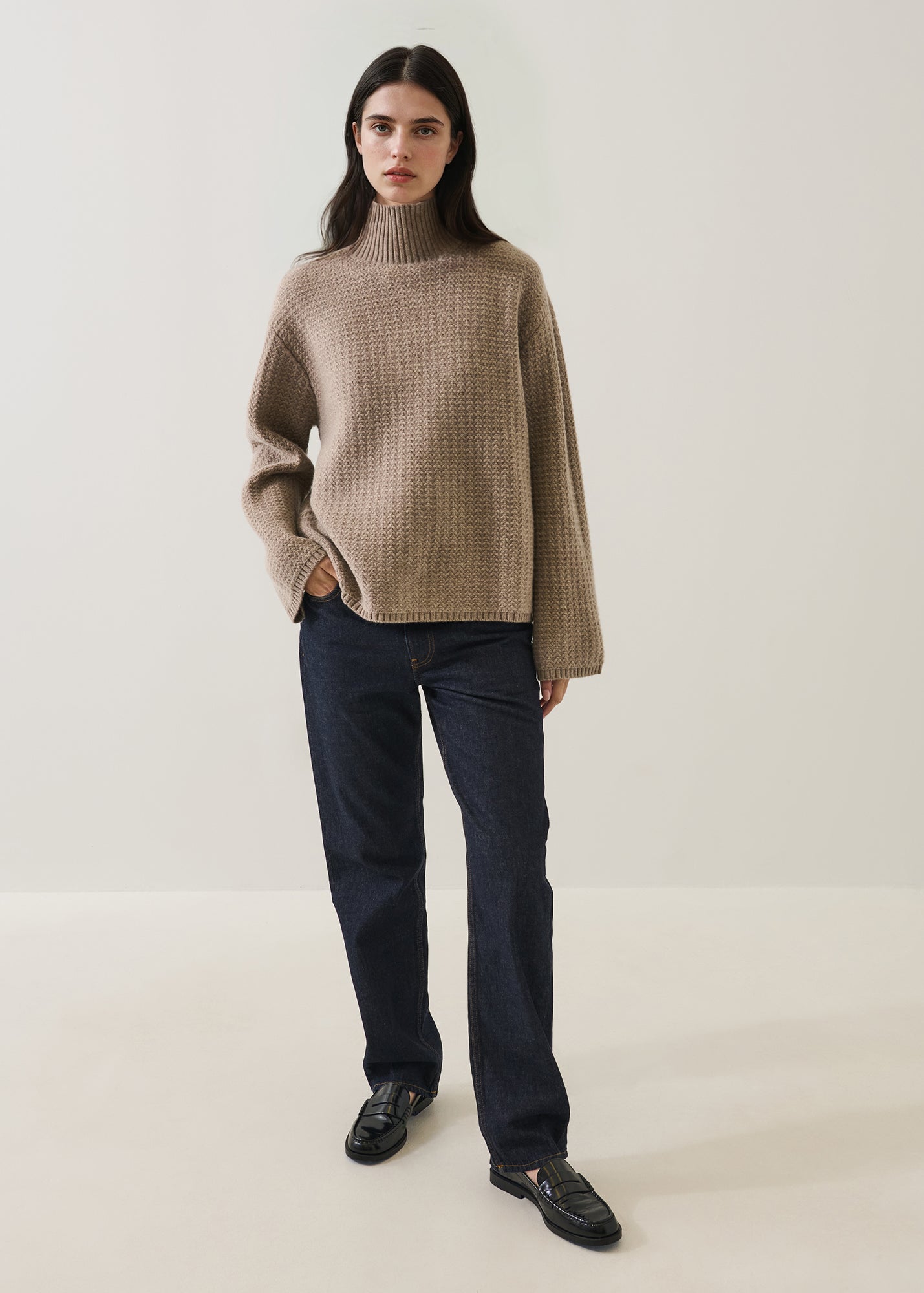 Merino Cashmere Waffle Stitch Mock Neck - PATRICK ASSARAF