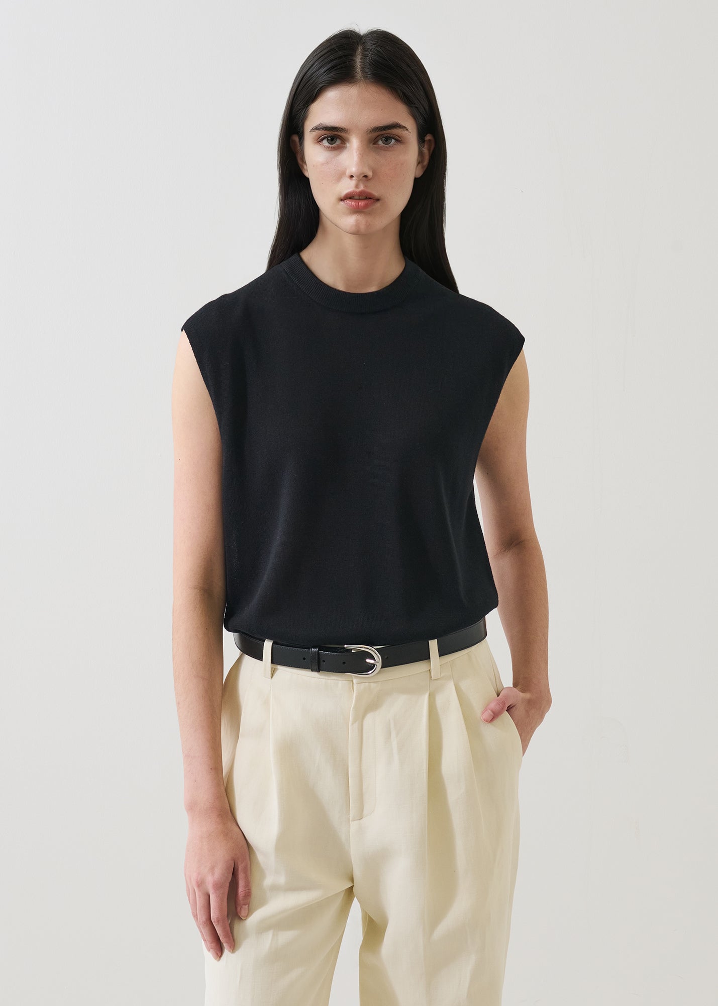 Lyocell Cashmere Blend Sleeveless High Crewneck - PATRICK ASSARAF