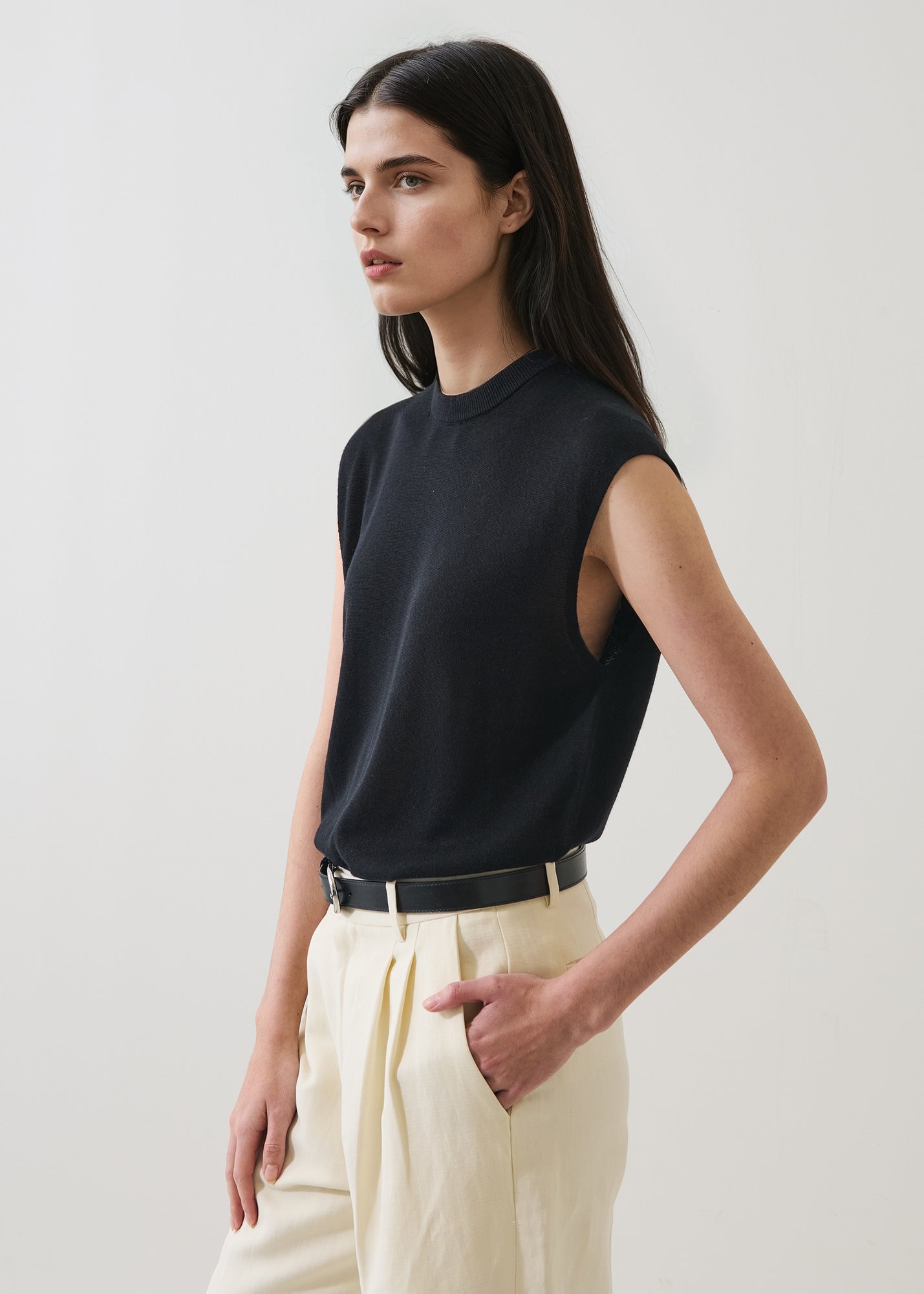 Lyocell Cashmere Blend Sleeveless High Crewneck - PATRICK ASSARAF