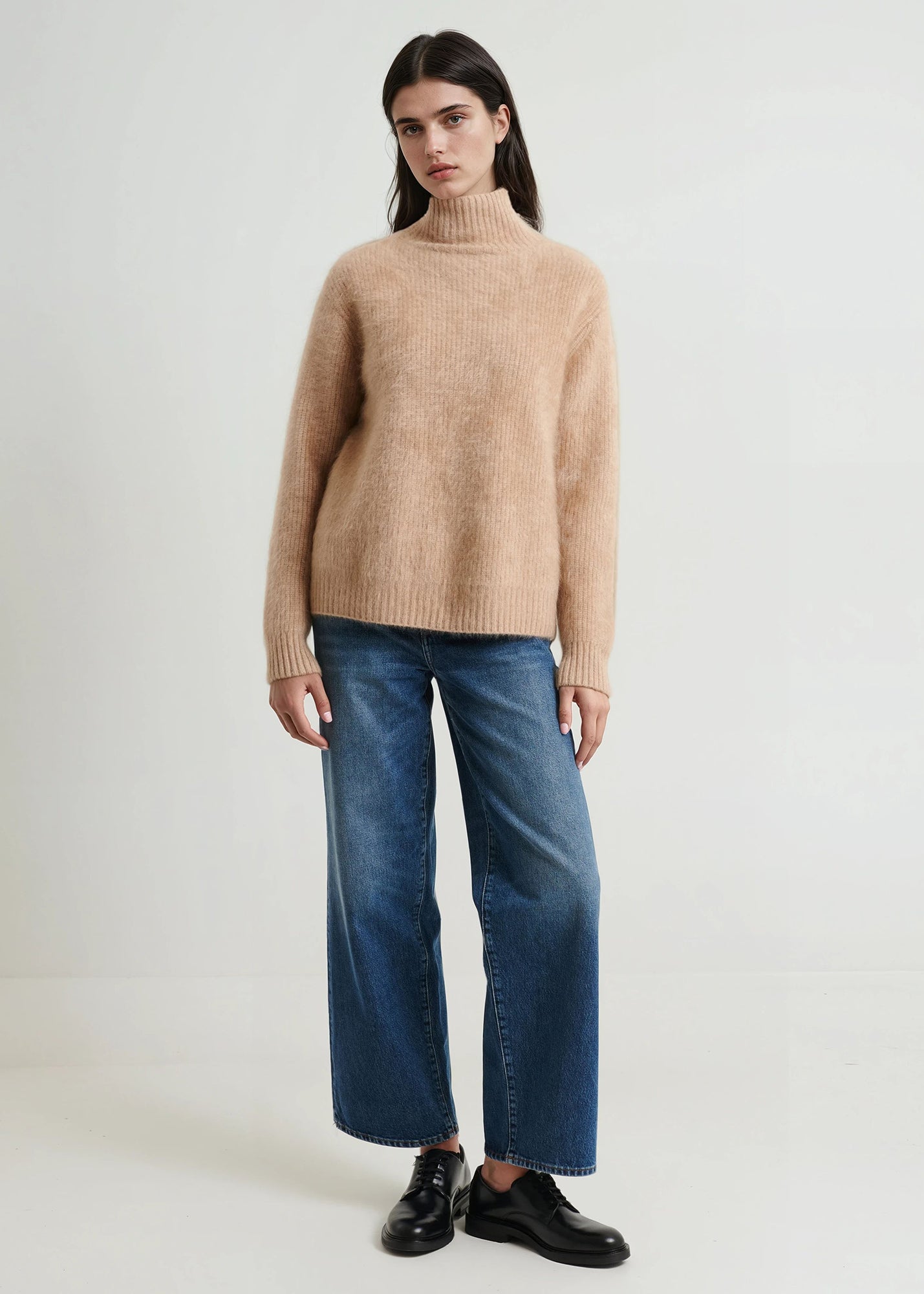 Brushed Cashmere Ribbed Turtleneck