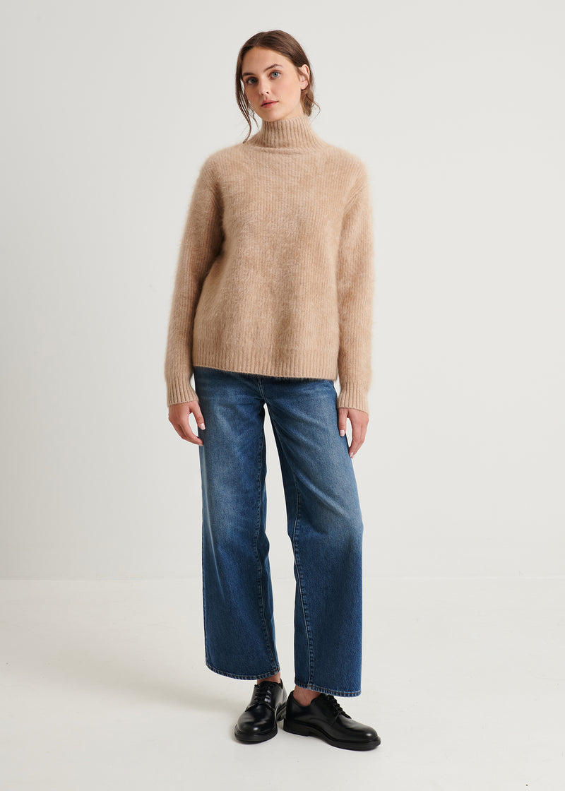 Brushed Cashmere Ribbed Turtleneck