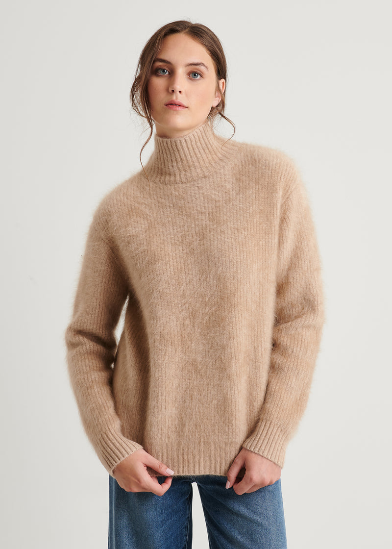 Brushed Cashmere Ribbed Turtleneck