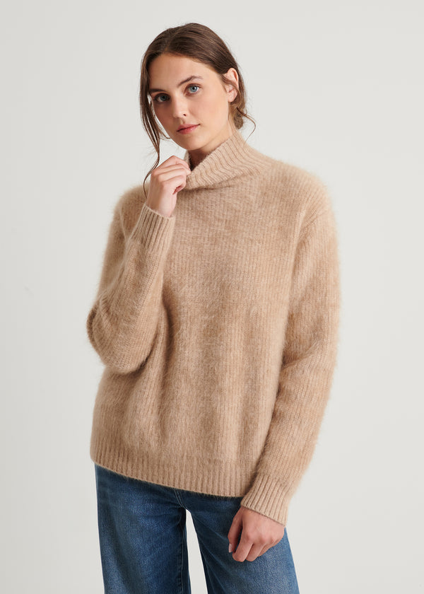 Brushed Cashmere Ribbed Turtleneck