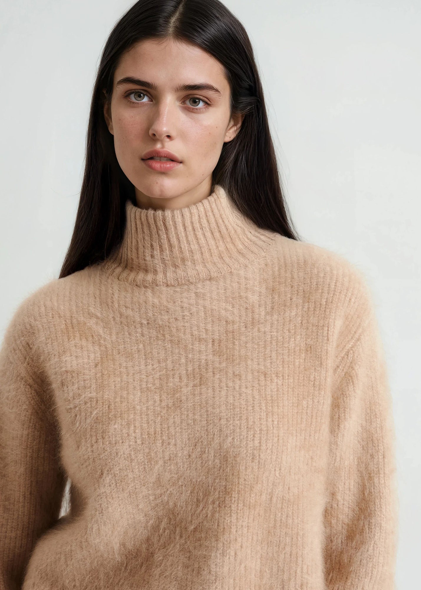 Brushed Cashmere Ribbed Turtleneck