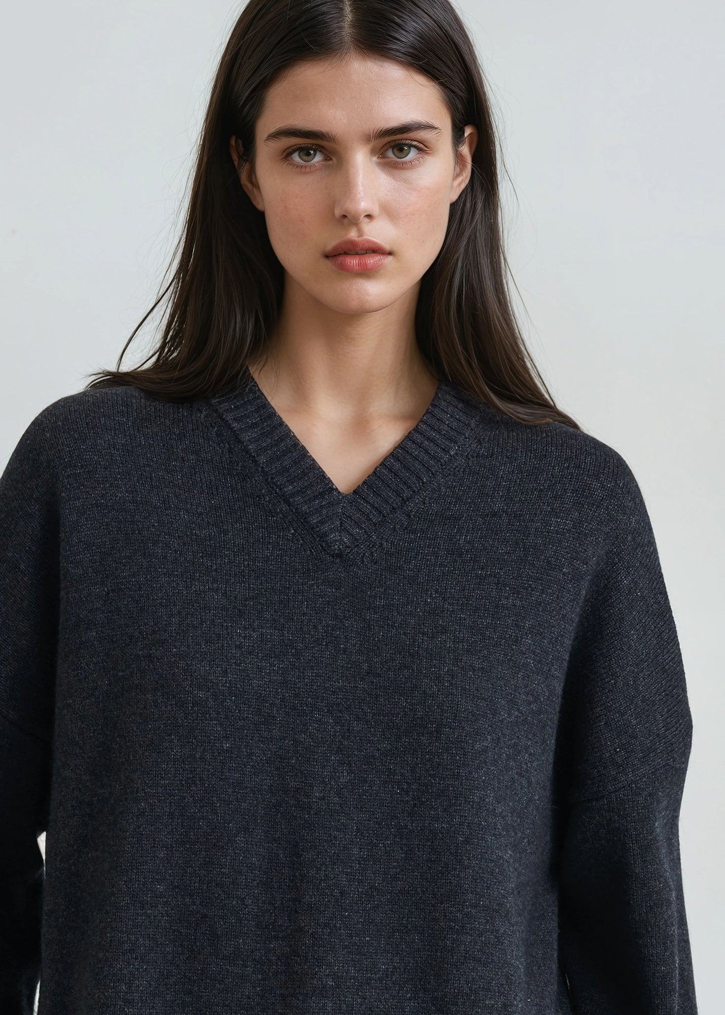 Wool Cashmere Blend Oversized V-Neck