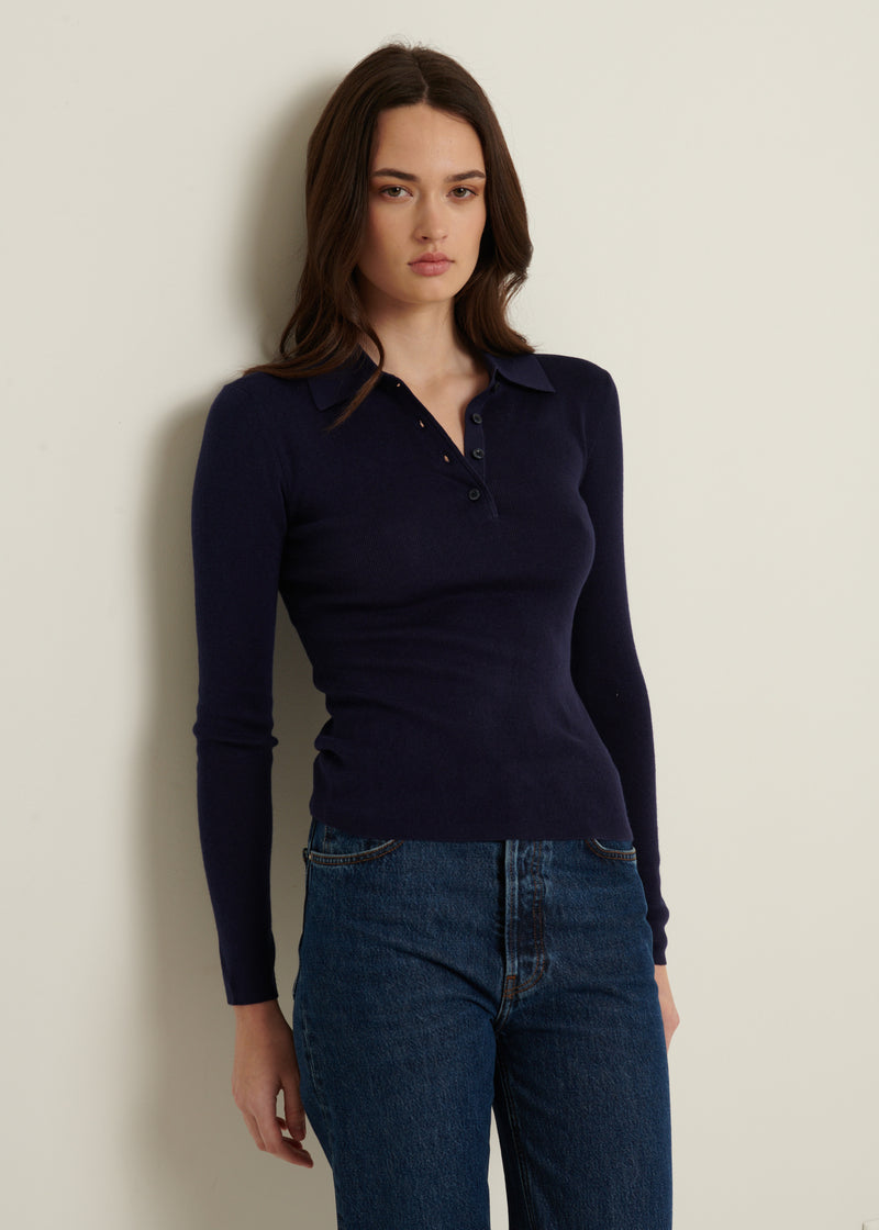 Silk Cashmere Blend Fitted Polo