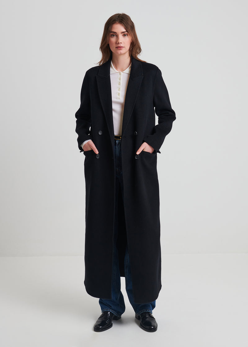 Wool/Cashmere Long Double Breasted Coat