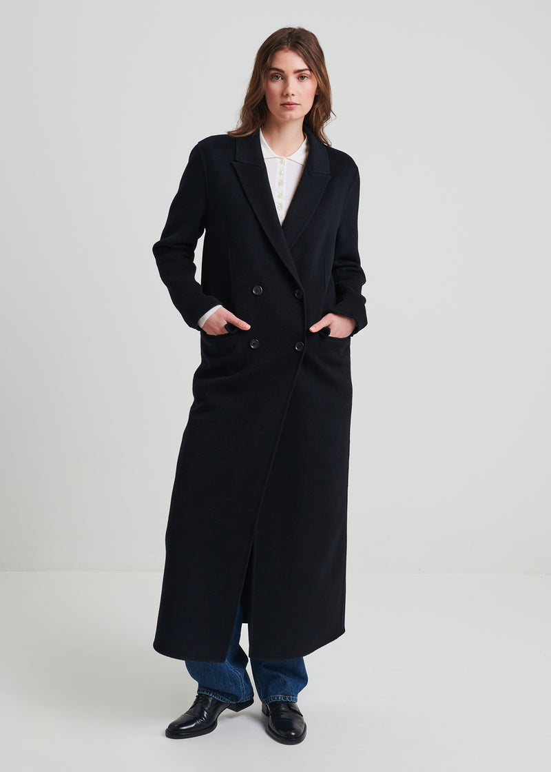 Wool/Cashmere Long Double Breasted Coat