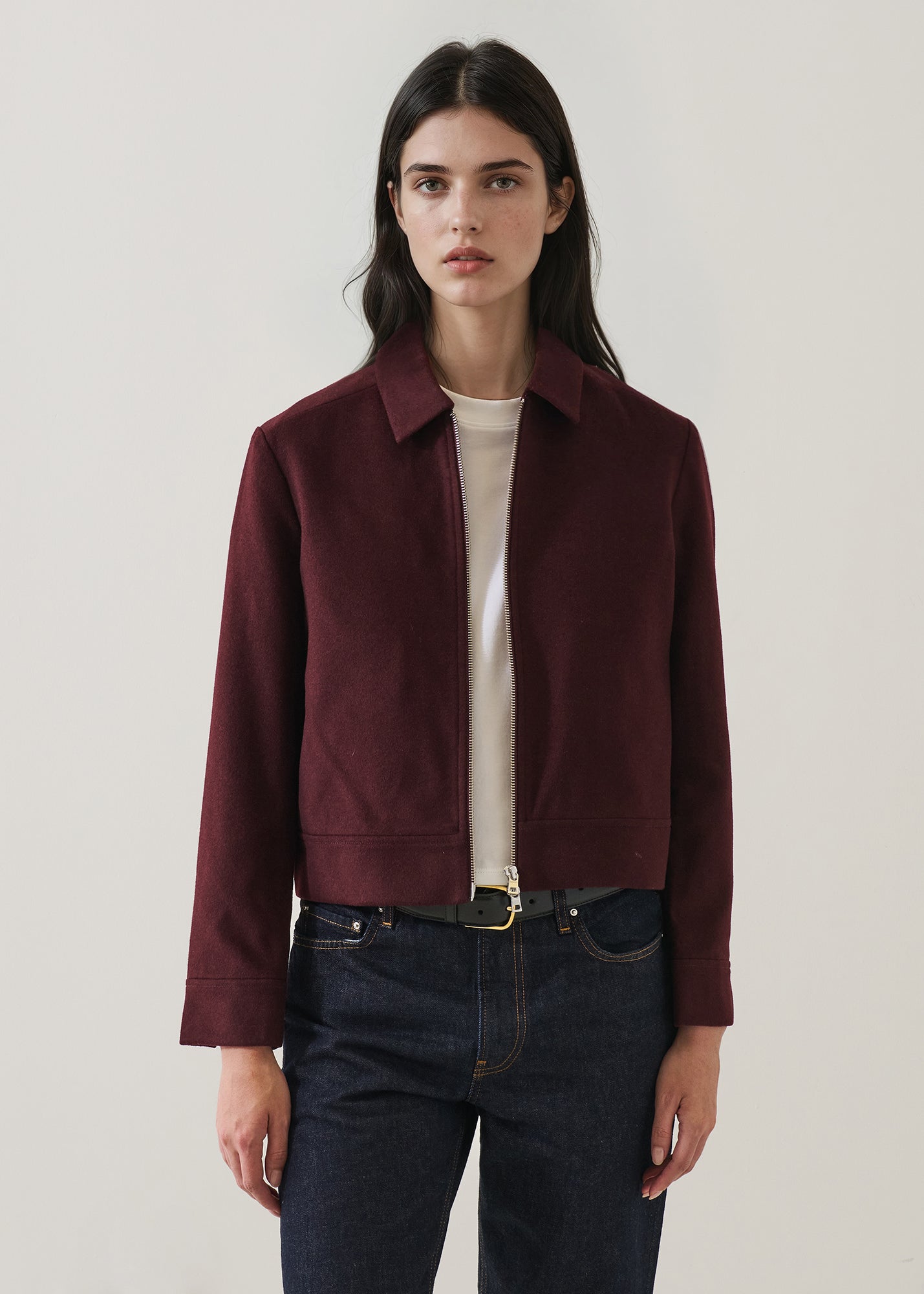 Wool Silk Full Zip Collar Jacket