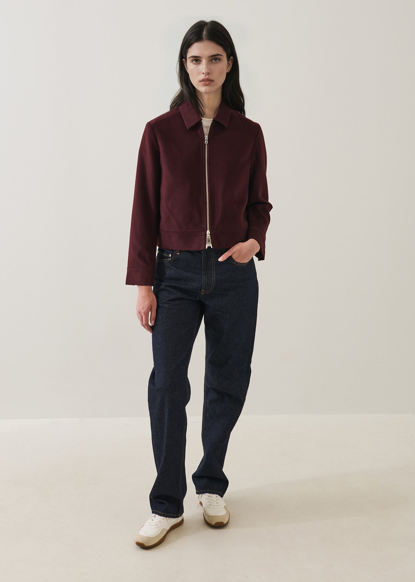 Wool Silk Full Zip Collar Jacket