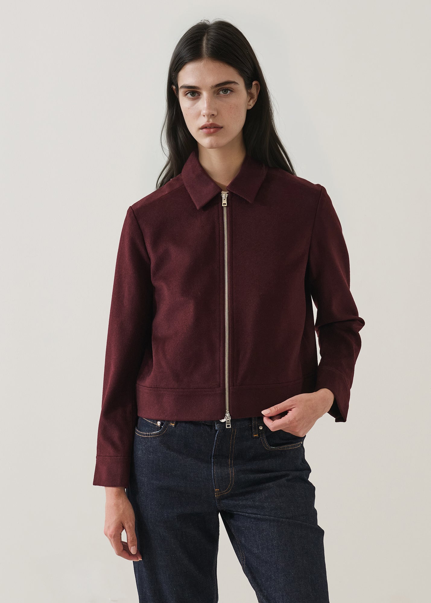 Wool Silk Full Zip Collar Jacket