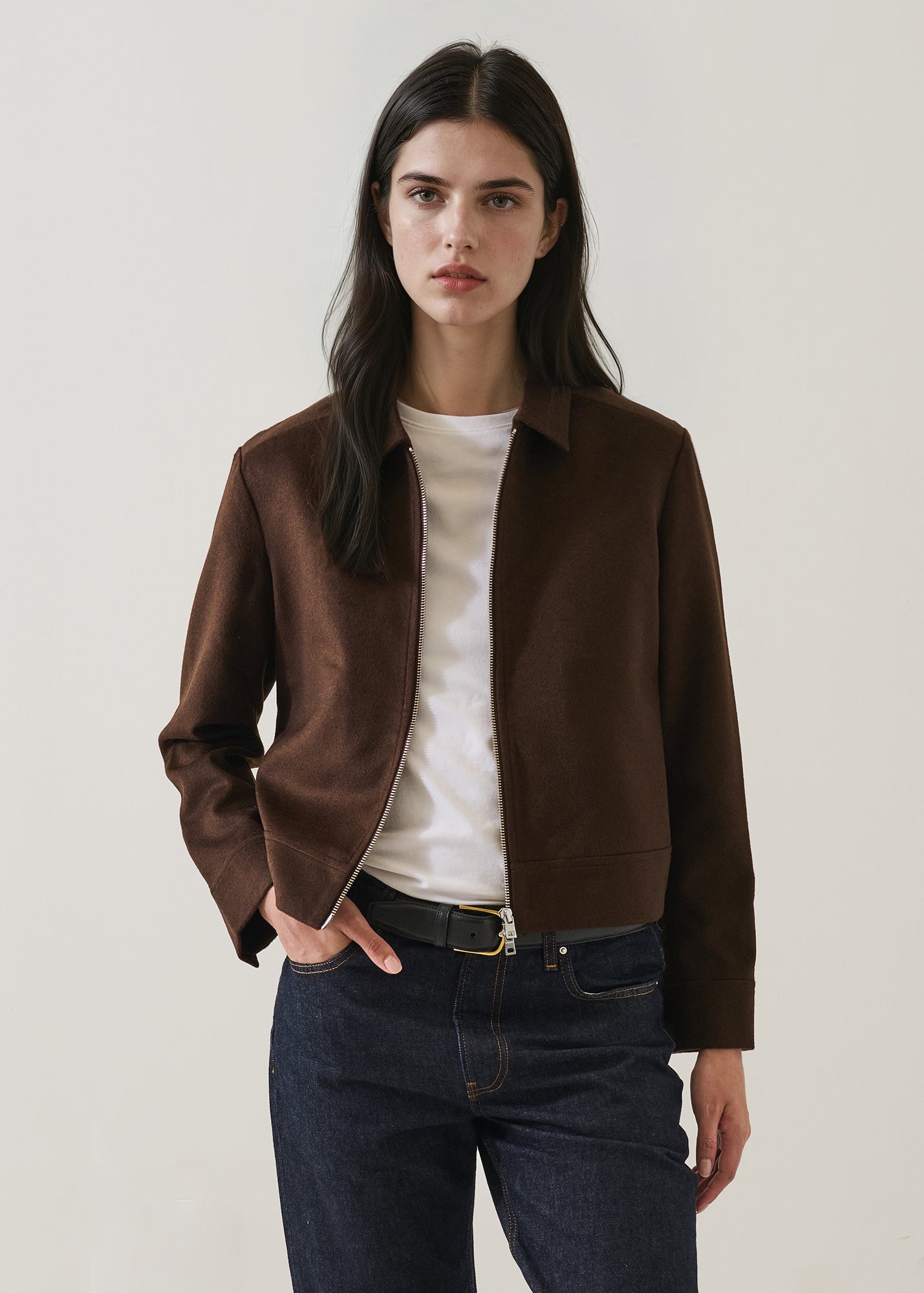 Wool Silk Full Zip Collar Jacket