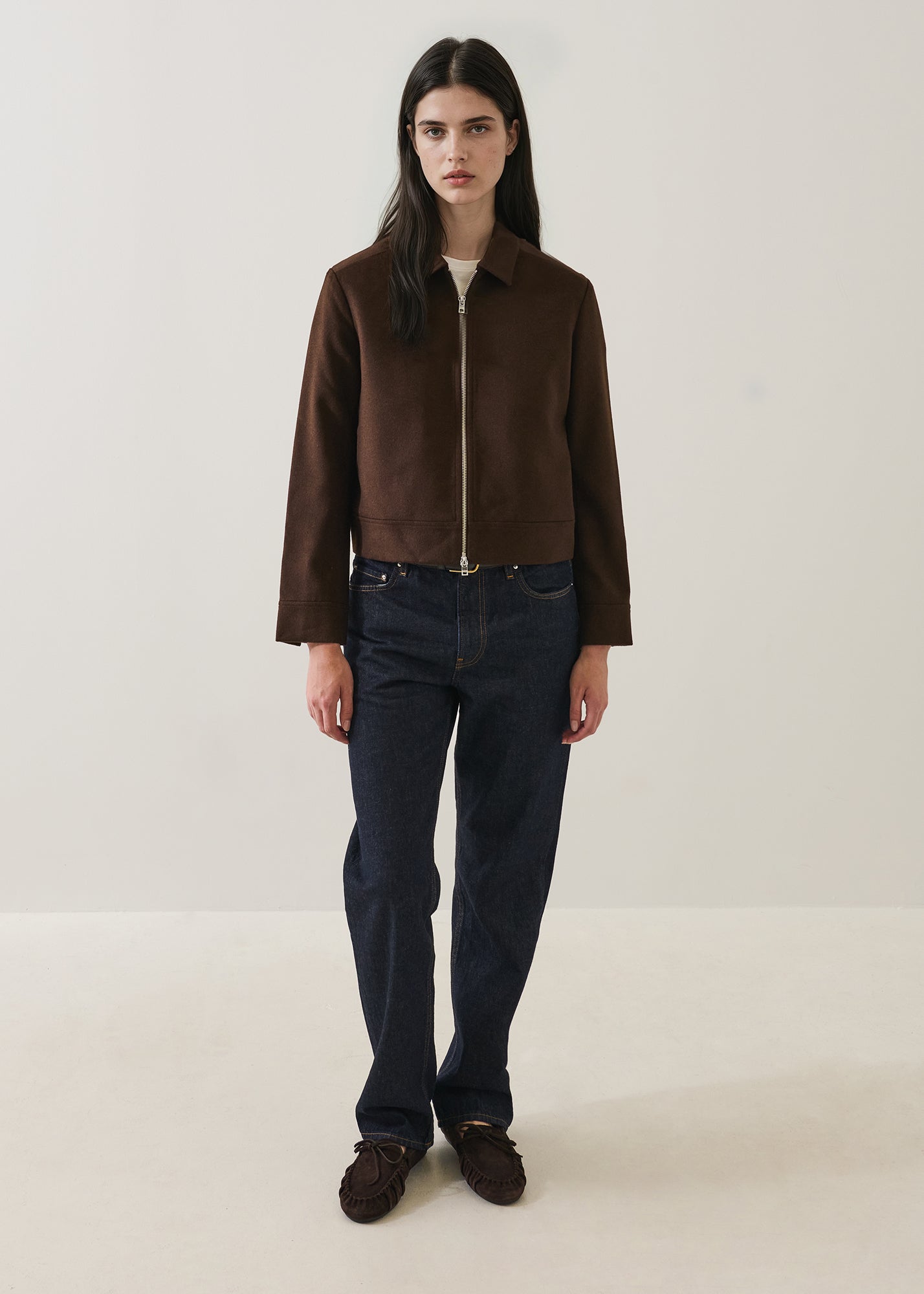 Wool Silk Full Zip Collar Jacket