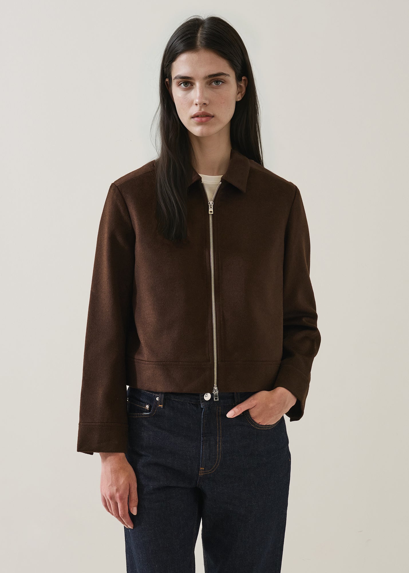 Wool Silk Full Zip Collar Jacket