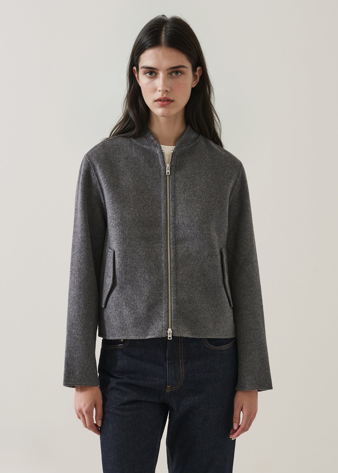 Wool Silk Full Zip Bomber Jacket