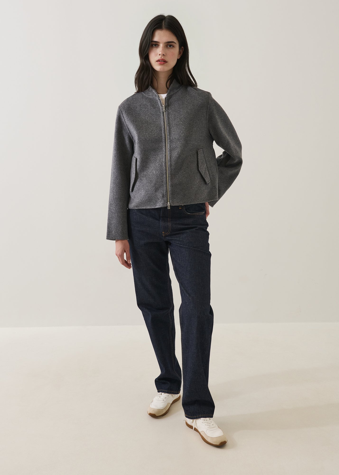 Wool Silk Full Zip Bomber Jacket
