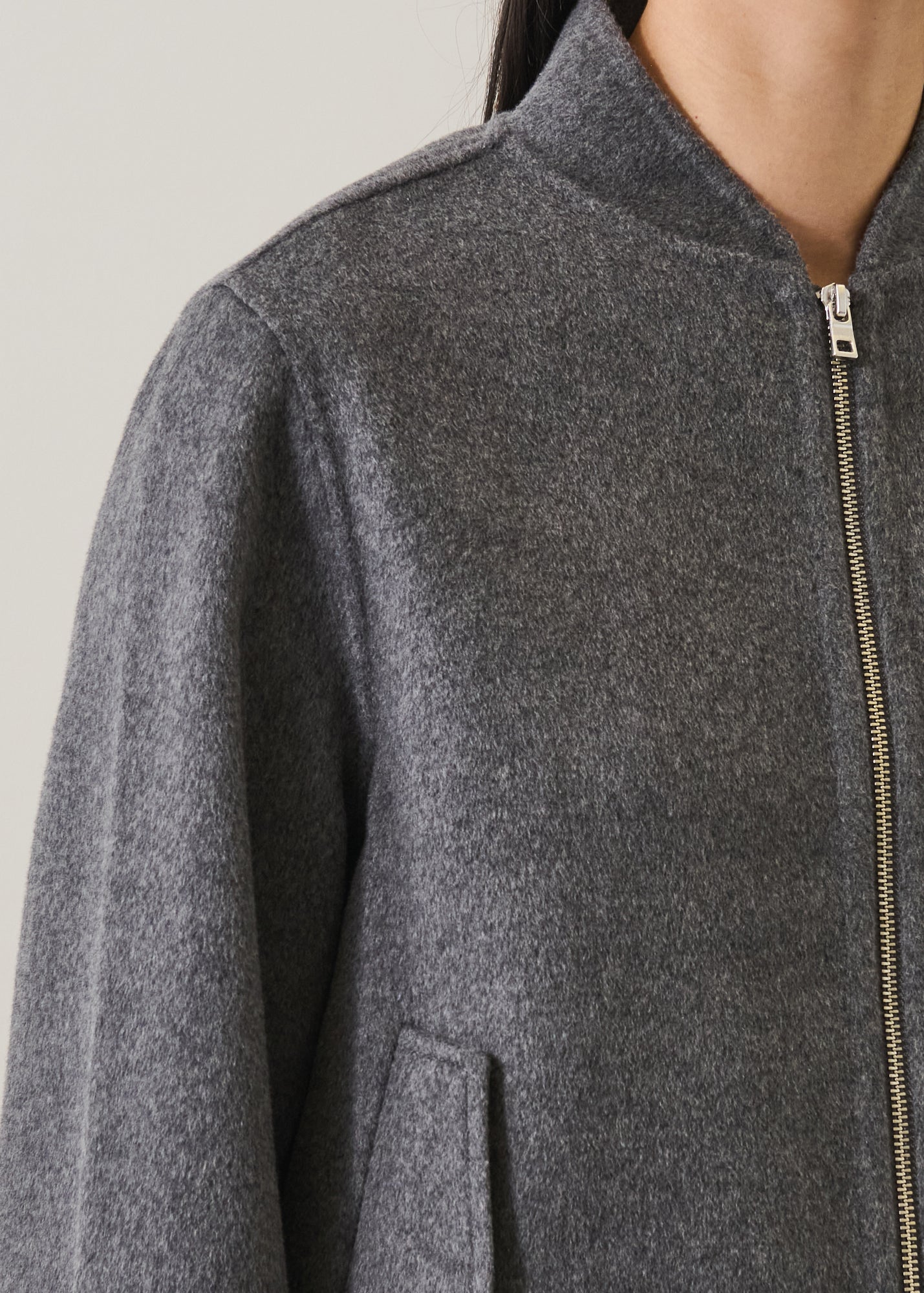 Wool Silk Full Zip Bomber Jacket