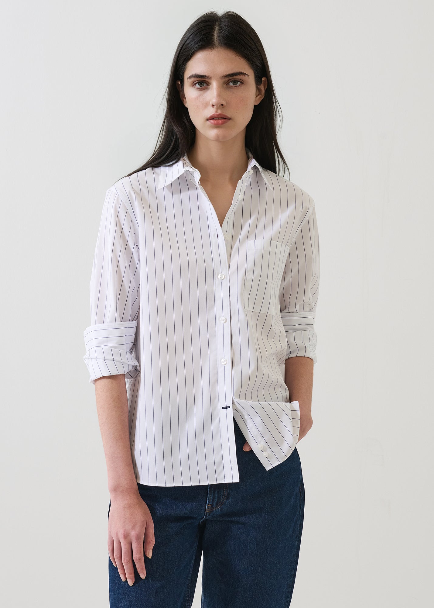 Cotton Stripe Boyfriend Pocket Shirt - PATRICK ASSARAF